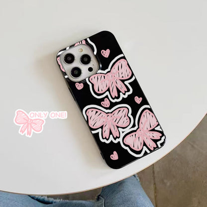 Apple 15 Pro Jelly Black Pink Bow iPhone XS/12 Girls Shockproof Soft Case