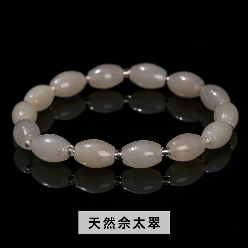 Natural white jade bucket bead bracelet