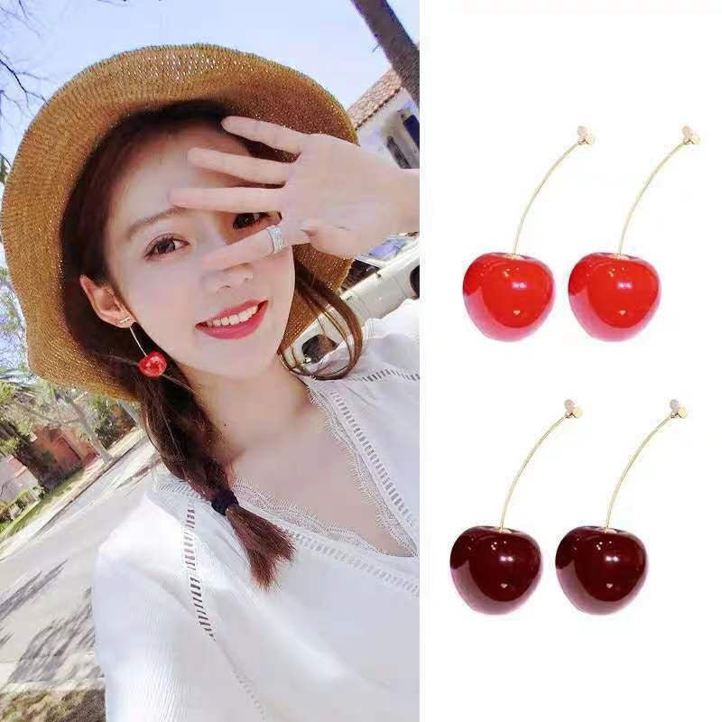 Red cherry fruit earrings