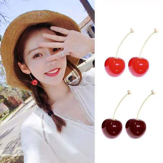 Red cherry fruit earrings