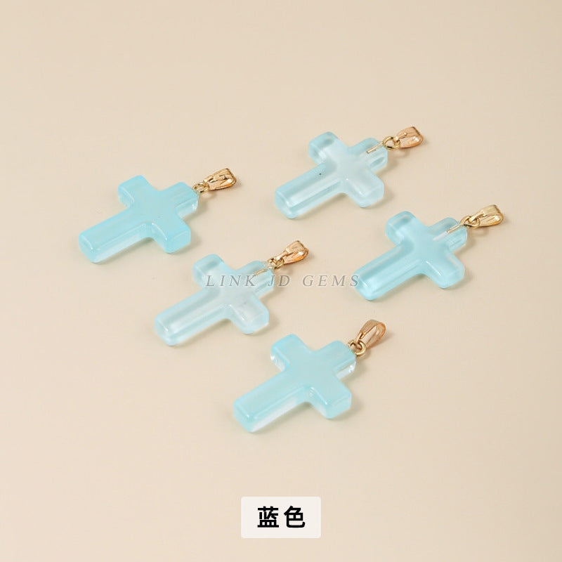 25 * 18Mm imitation jade magic crystal glazed cross pendant