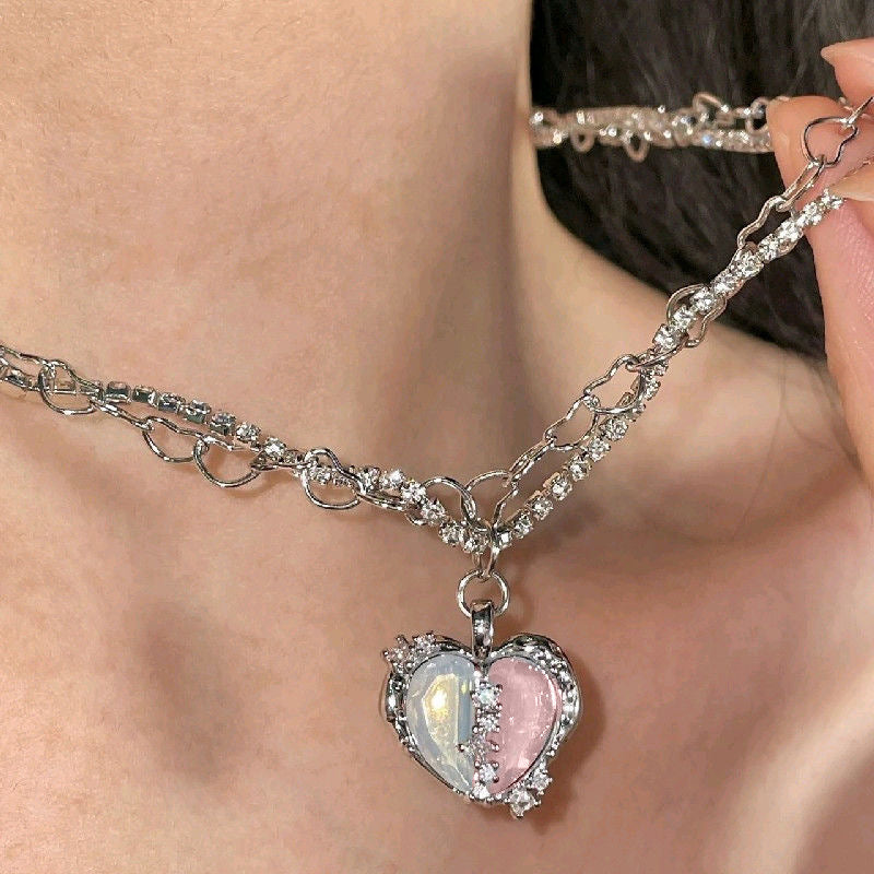 Split Heart Micro-Inlaid Zirconia Necklace