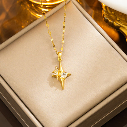 Star Cross Pendant Necklace, Minimalist Hip-Hop Style for Men