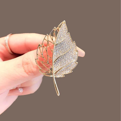 High-end full diamond leaf brooch