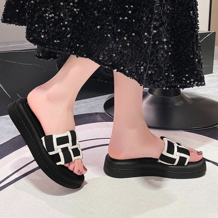 platform-soled braided sandals