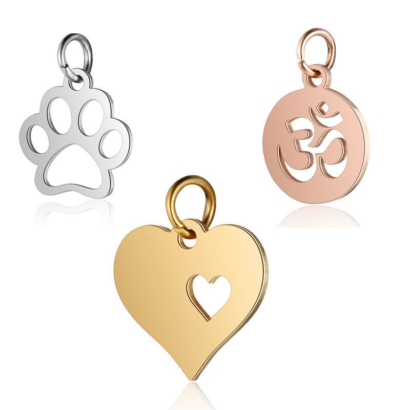 Stainless steel pendant dog paw peach heart pendant