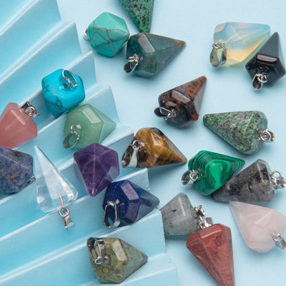 Natural stone crystal triangle hexagonal cone pendant