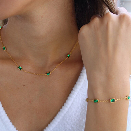 Emerald Zircon Necklace Bracelet