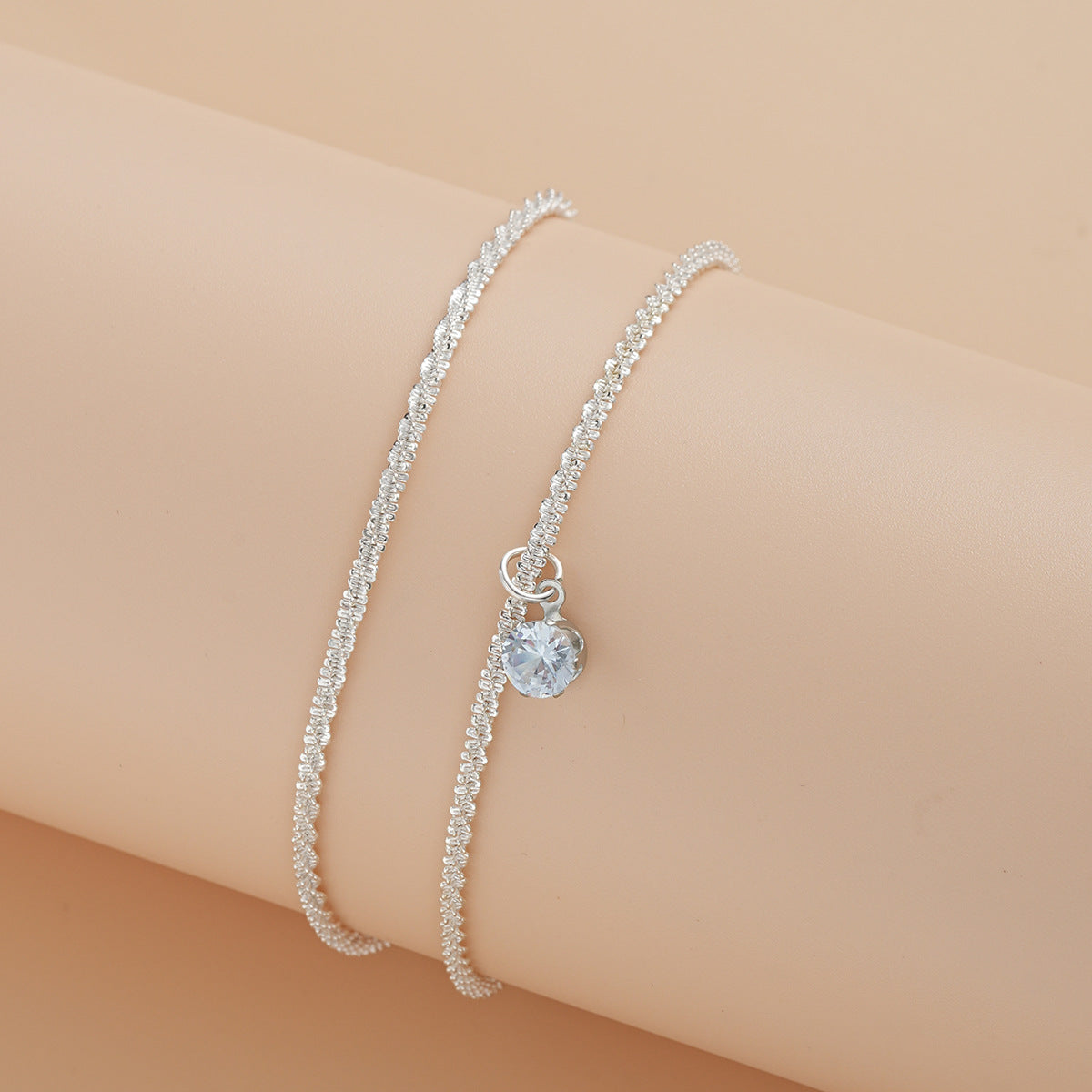 Sparkling zircon anklet 2-piece set