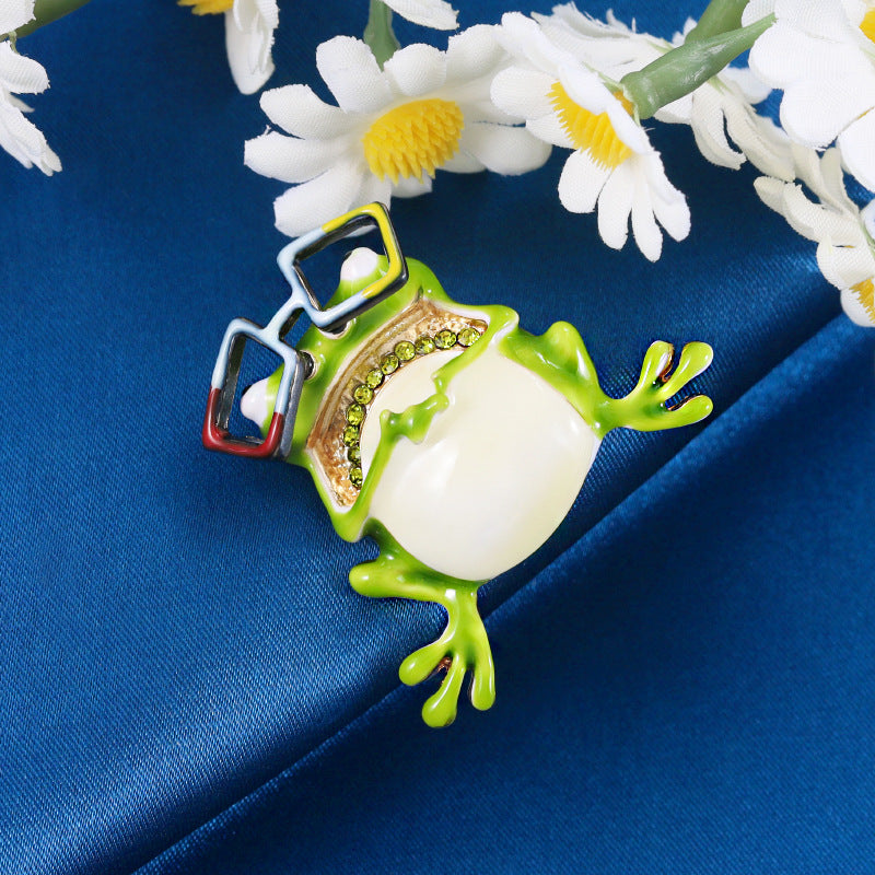 Oil drop glasses frog brooch