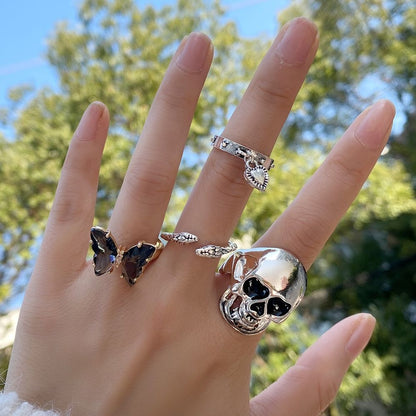 Antique silver snake butterfly ring 4-piece set