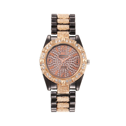 Diamond-Embedded Engraved Quartz Watch Unisex