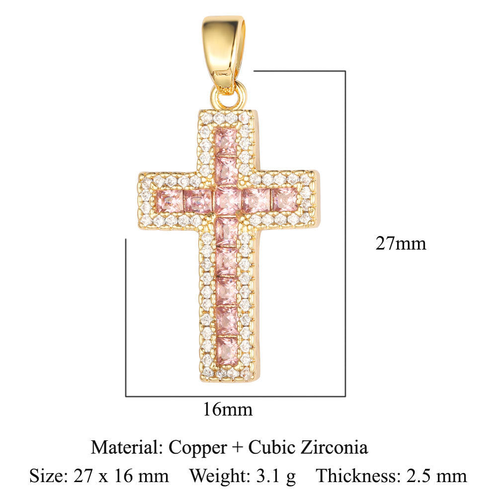 Cross Copper Micro-Inlaid Zirconia Pendant