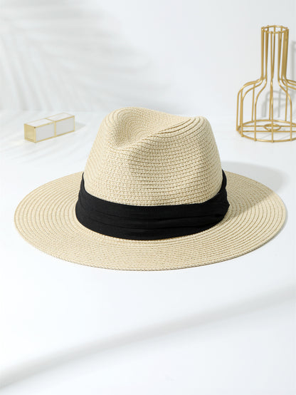 Classic Three-Fold Panama Straw Handmade Sun Hat Decorative Foldable