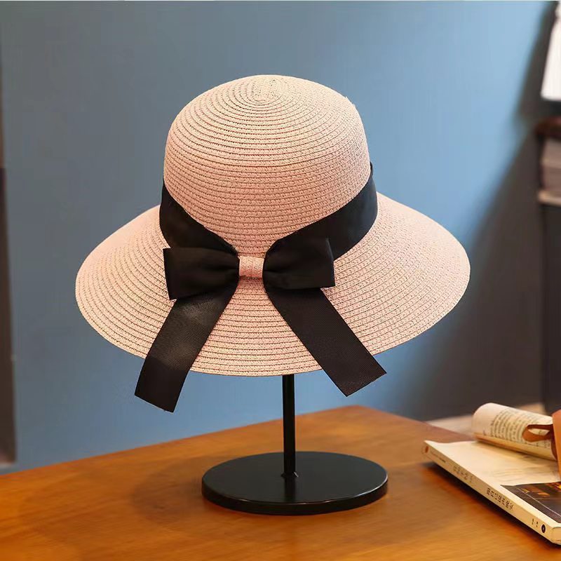 Influencer Style Straw Hat Women UV Beach Versatile Foldable Sun Outdoor Sand Bow