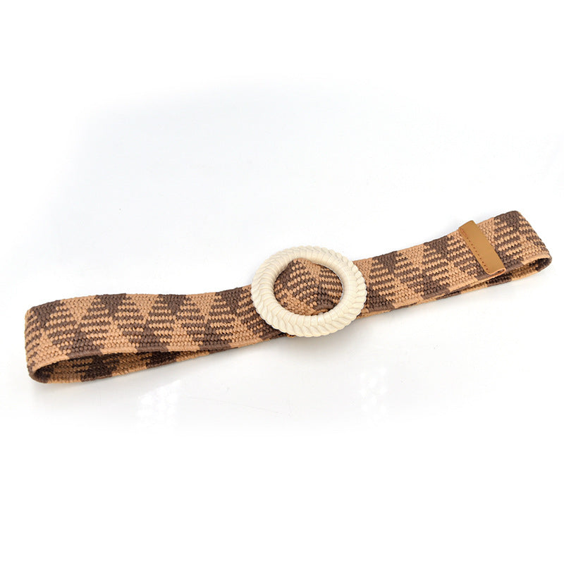 Wooden buckle woven belt temperament