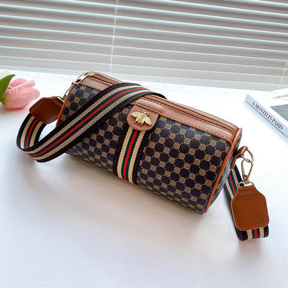 Printed Contrast Bee Ribbon Cylinder Shoulder Bag