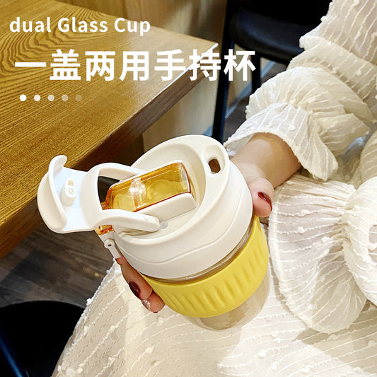 Dual-Drink Straw Glass Bottle