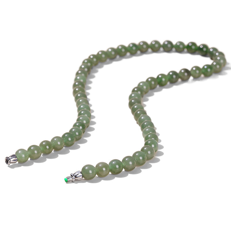 Natural clear water Hetian jade old bead necklace