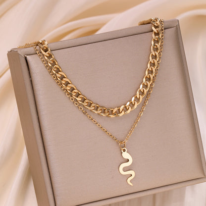 Snake pendant chain necklace set of 2