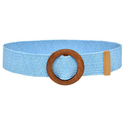 5CM wood buckle braided elastic belt