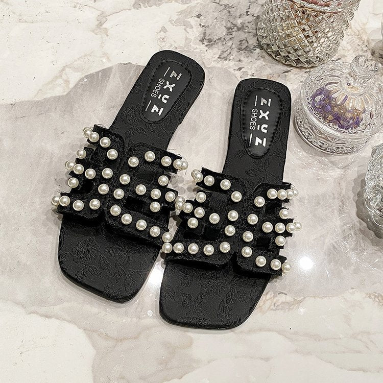 Pearl Square Head Flat Bottom Slippers