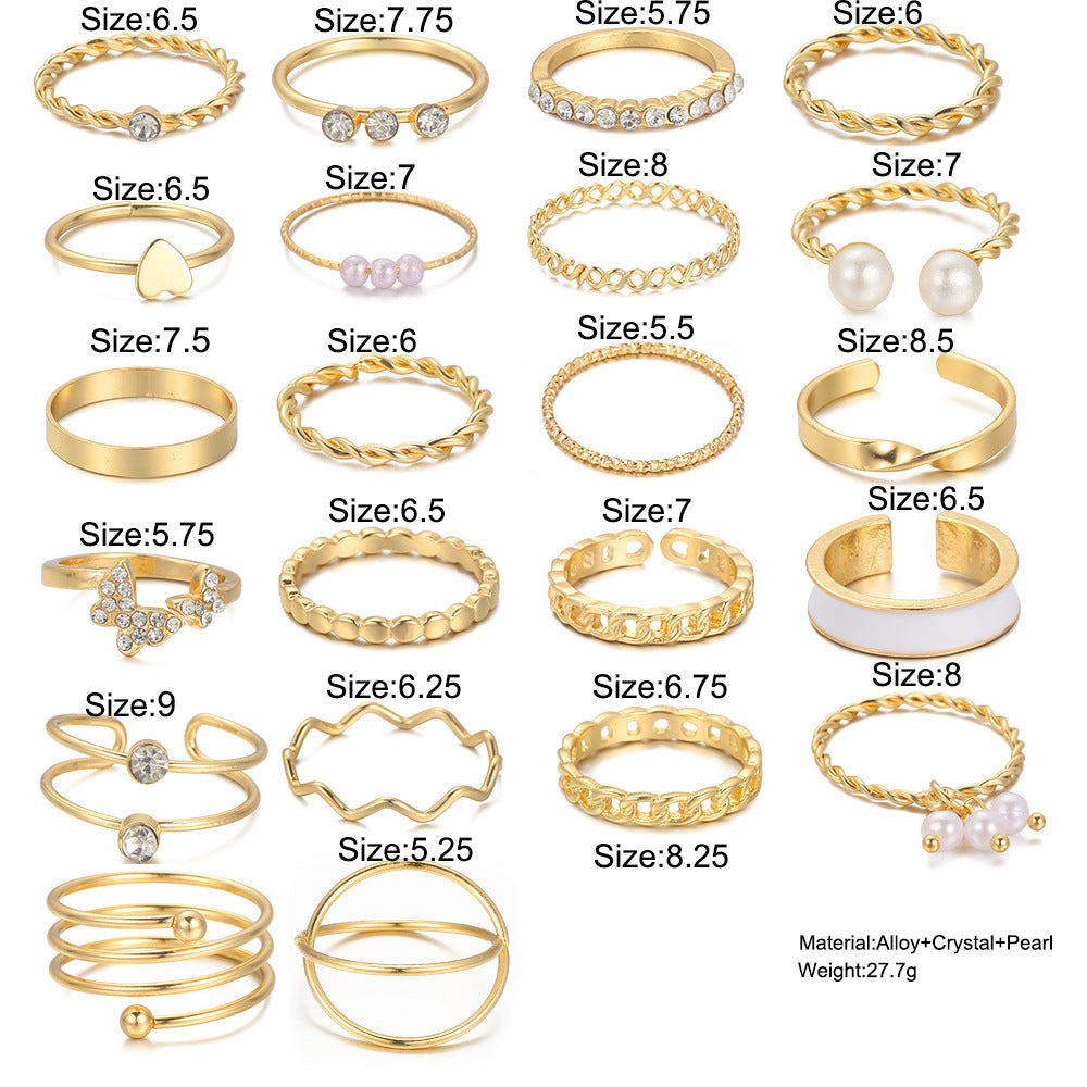 Oil drip butterfly wave ring set 22 pieces