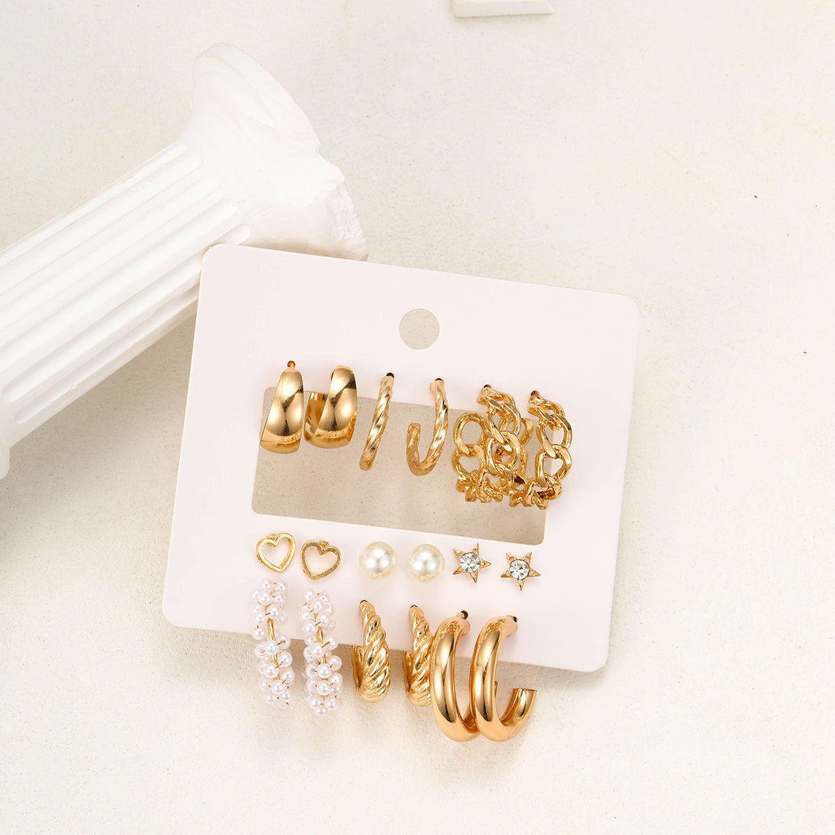 New Metal Twist Earrings Set 9 Pieces