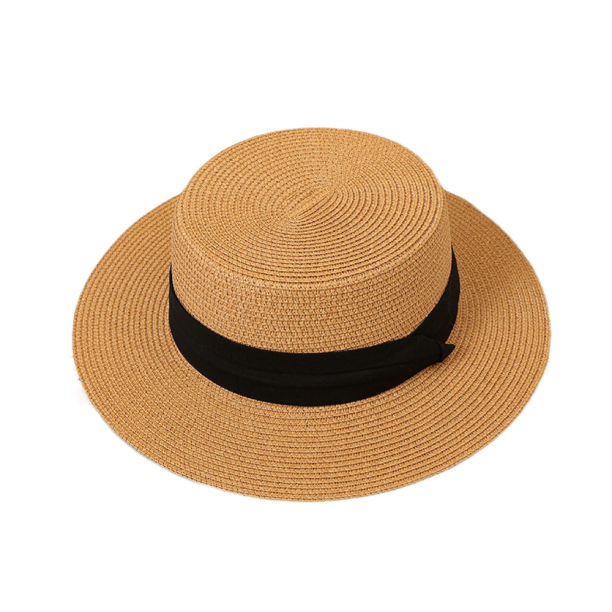 Sombrero de paja de copa plana Sombrero de sol de ala ancha de estilo francés para verano