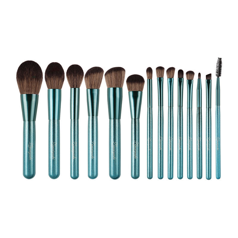 Blue Handle 14-Piece Makeup Brush Set