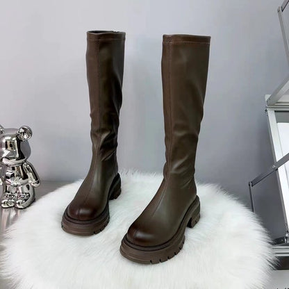 Long thick-soled boots for women