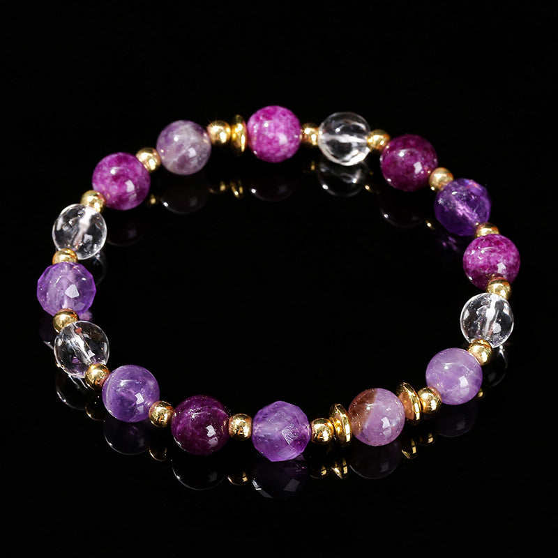 Natural amethyst purple chalcedony white crystal mixed bracelet