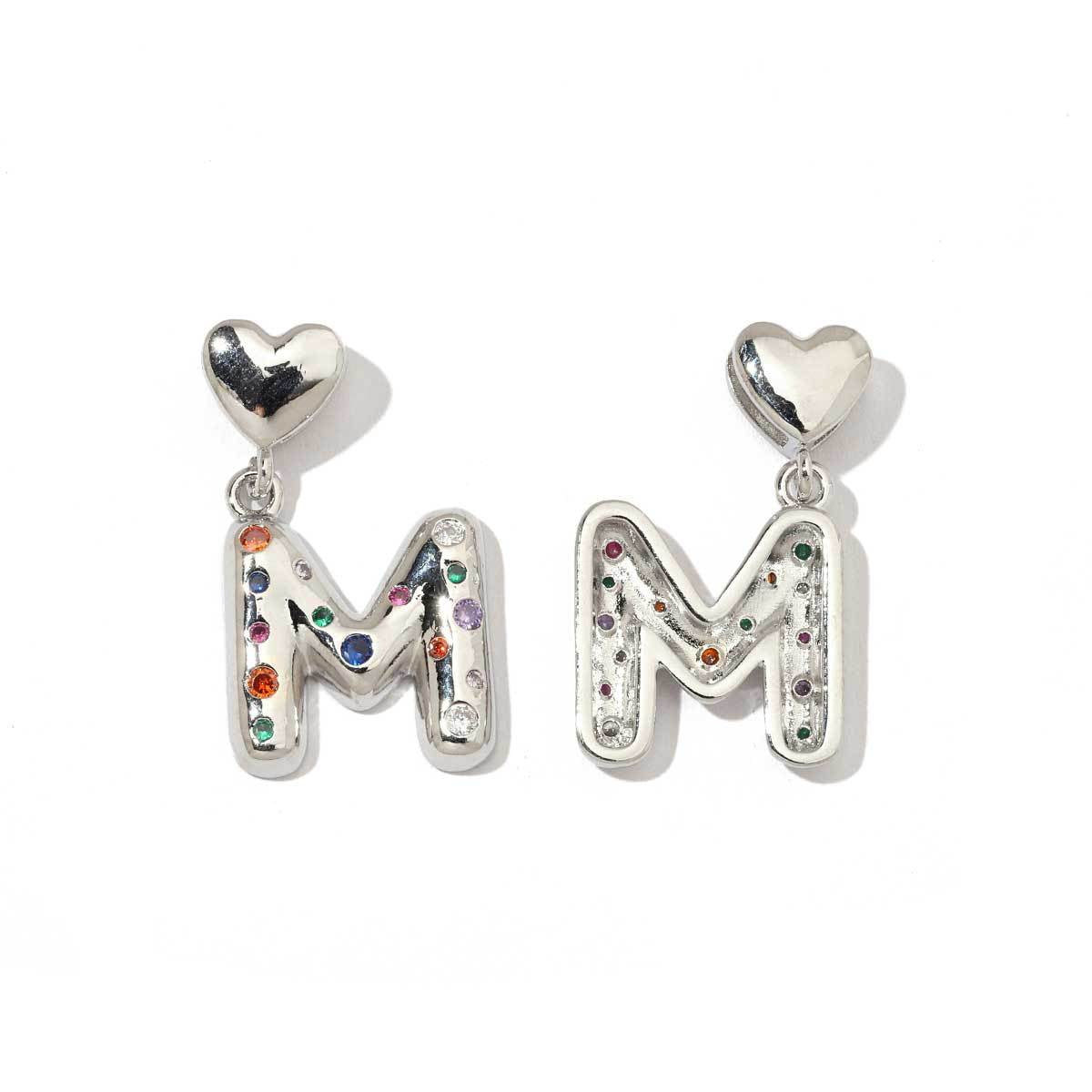 Zircon silver letter necklace pendant 26 letters