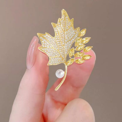 Yellow Crystal Maple Leaf Brooch