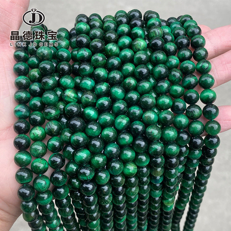 Pulsera de cuentas redondas sueltas de piedra de ojo de tigre verde de calidad A. 