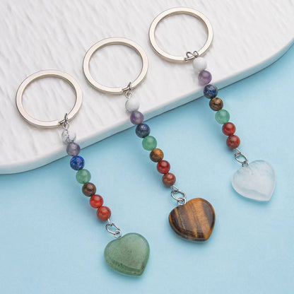 Colorful natural crystal love pendant stainless steel keychain pendant