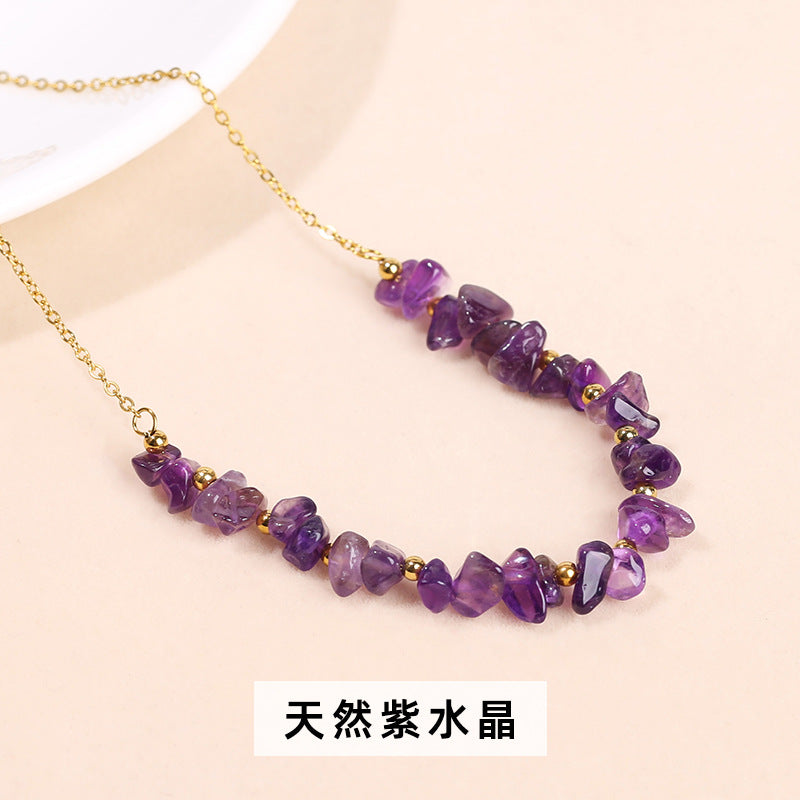 Natural crystal gravel stainless steel necklace