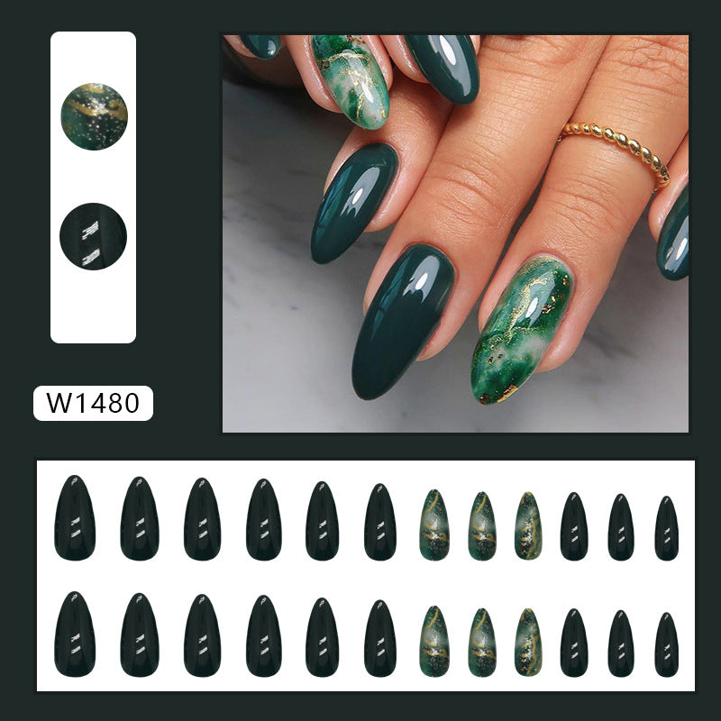 Classical Dark Green Jade Detachable Fake Nails