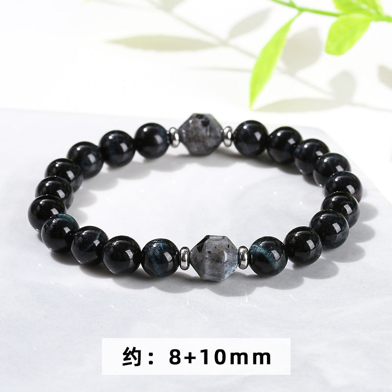 Ink blue tiger's eye stone black sparkling stone transfer bead bracelet.