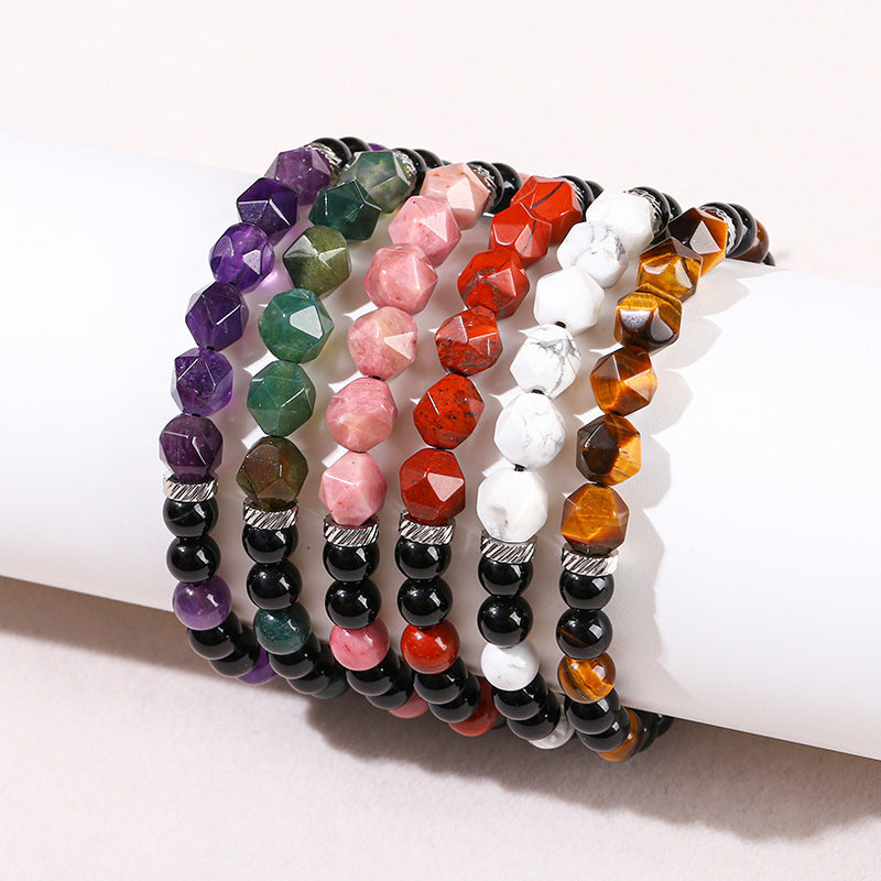 Natural Crystal Diamond Rhombus Bead Braided Bracelet