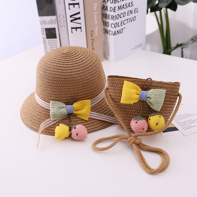 Family Sun Hat Summer Baby Fisherman Strawberry Sun Cool Kids Bag Set