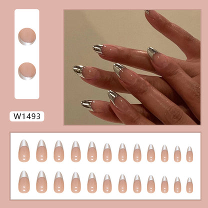 French Style Silver Almond Fake Nails