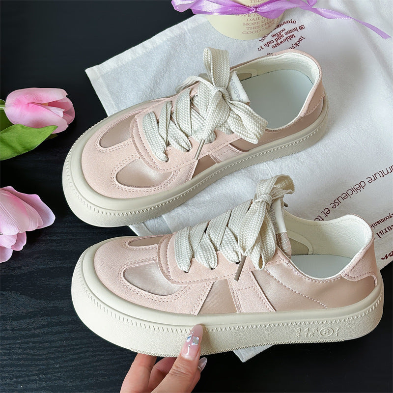 Pink satin white shoes for women