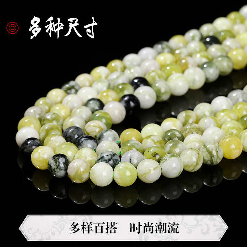 Natural stone round beads green milk cover jade loose beads