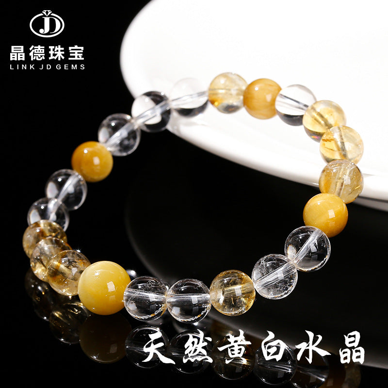 Natural citrine and white crystal and yellow tiger's eye bracelet.