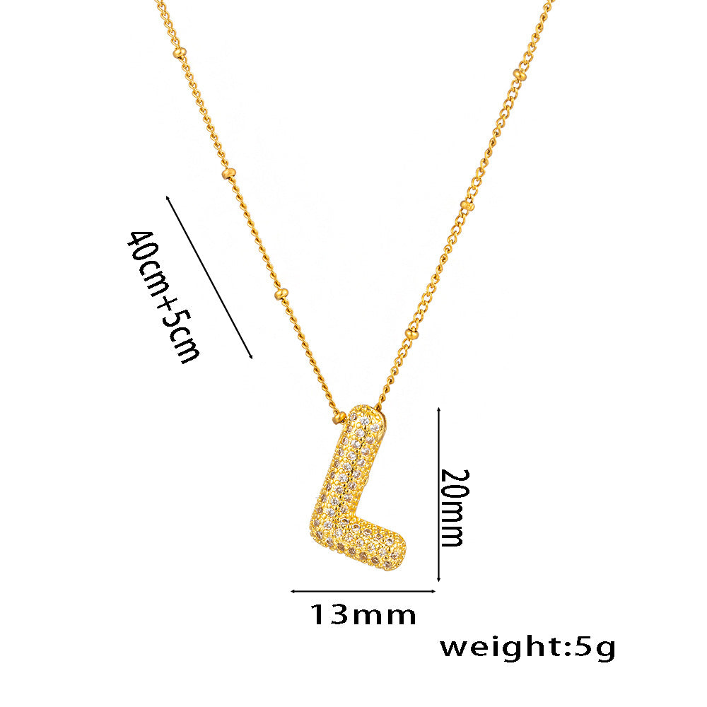 Hip-Hop Ice Sugar Zircon Quartz Letter Pendant American INS Fashion Necklace