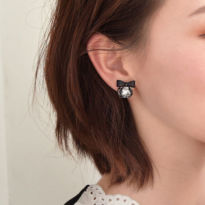 Black Bow Crystal Stud Earrings