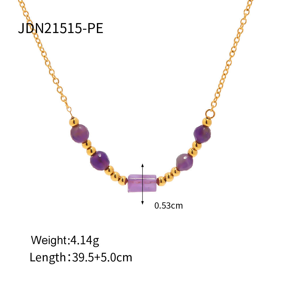 Stainless Steel Purple Stone Pendant Necklace