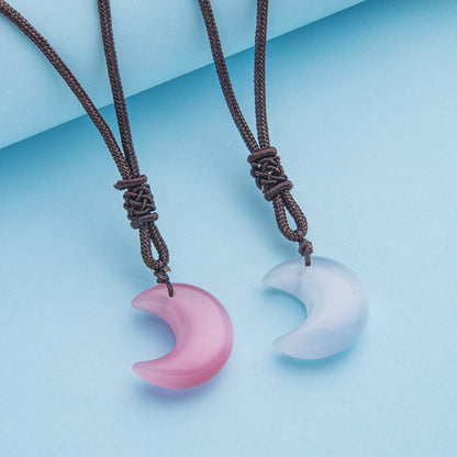 Natural crystal cat's eye moon necklace pendant