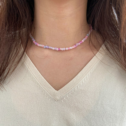 Pink rice beads mixed jewelry necklace for women